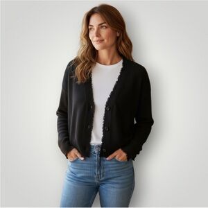 525 America Black Distressed Hem 100% Cotton Women's Cardigan